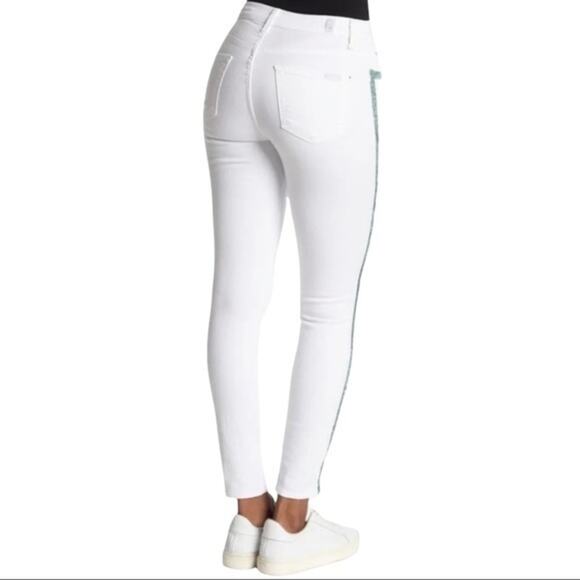 7 For All Mankind White High Waist Ankle Fringe Seam Skinny Jeans Size 26 NWT - Picture 6 of 16